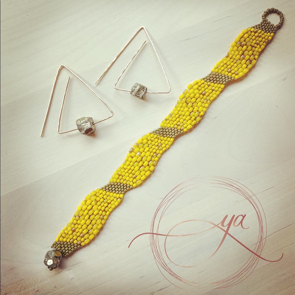 Jewelry set - beaded bracelet - pyrite gemstones